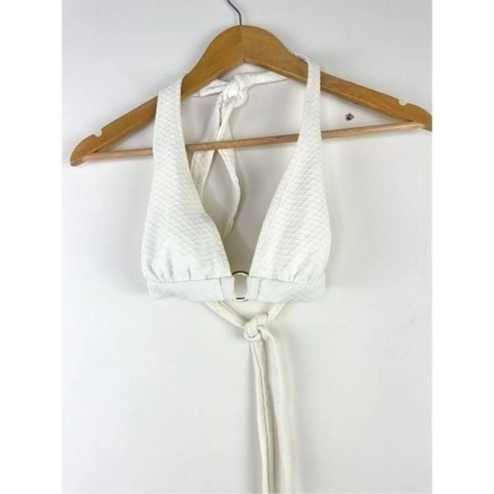 Shoshanna Ring Front Halter‎ Bikini Top in White
